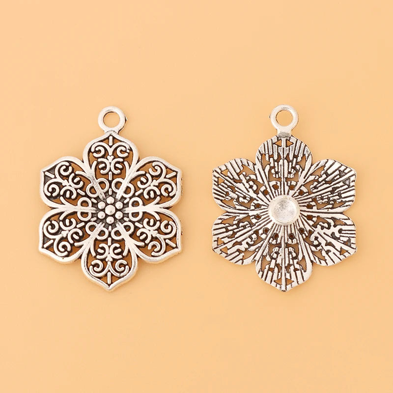 Tibetan Silver Filigree Flower Charms Pendants Lot for Jewelry Making