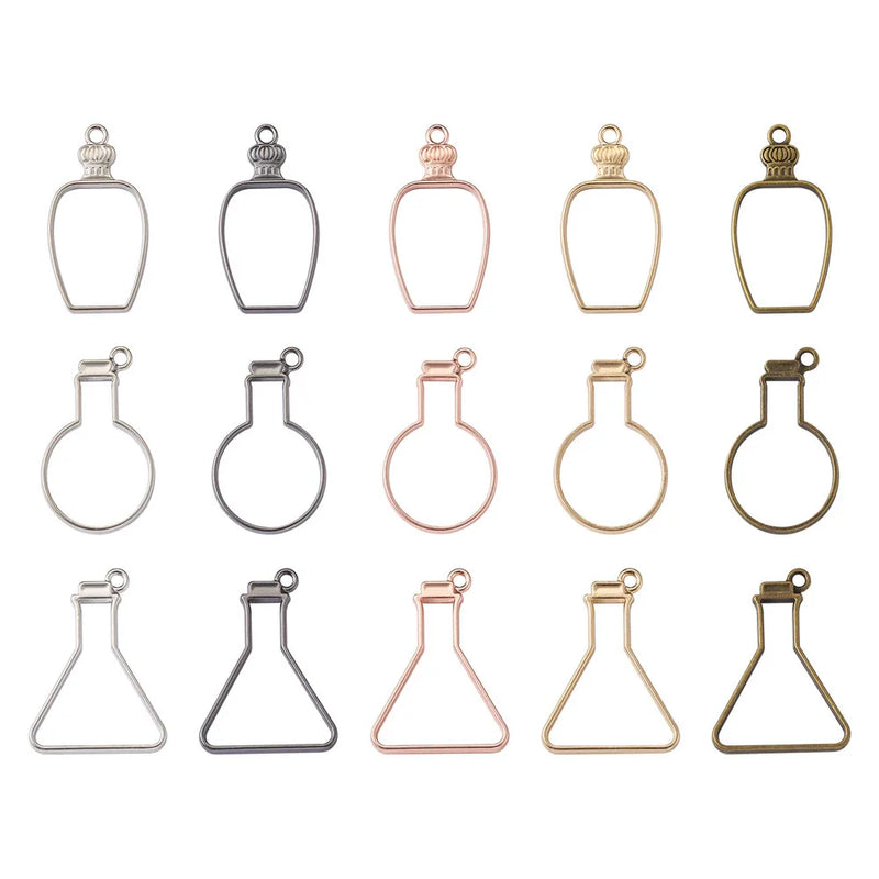 30pcs Metal Bottle Hollow Charms Frame Open Back Bezel Pendant