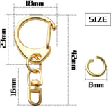 30pcs Metal Keychain Hooks D Ring Snap Hook with Split Parts and Jump Rings
