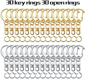30pcs Metal Keychain Hooks D Ring Snap Hook with Split Parts and Jump Rings