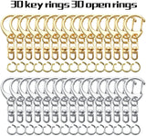 30pcs Metal Keychain Hooks D Ring Snap Hook with Split Parts and Jump Rings