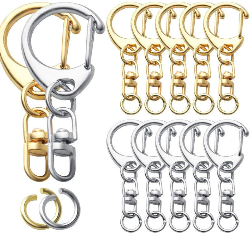 30pcs Metal Keychain Hooks D Ring Snap Hook with Split Parts and Jump Rings