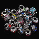 30pcs Antique Silver Plated Rhinestone Charms Beads Fit Bracelets & Bangles
