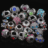 30pcs Antique Silver Plated Rhinestone Charms Beads Fit Bracelets & Bangles