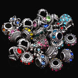30pcs Antique Silver Plated Rhinestone Charms Beads Fit Bracelets & Bangles