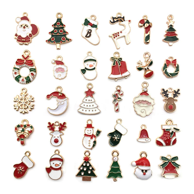 30pcs Christmas Charms Enamel Pendants Xmas Tree Decoration DIY Jewelry