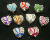 30pcs Mixed Heart Silver Plated Rhinestone Charms Metal Beads