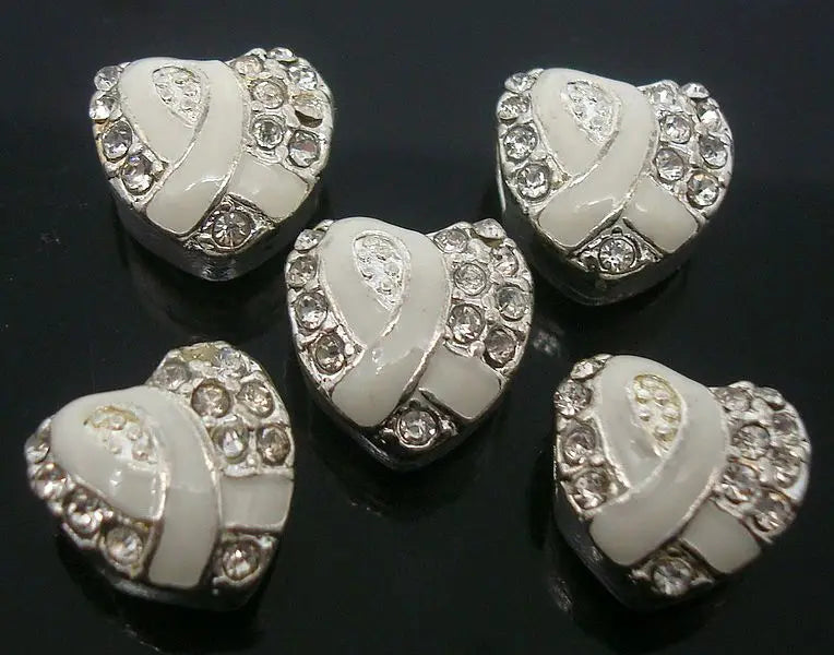 30pcs Mixed Heart Silver Plated Rhinestone Charms Metal Beads