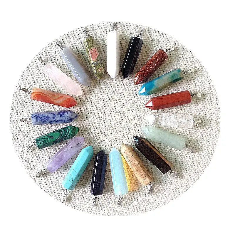 30pcs Natural Crystal Stone Hexagonal Column Pendant Agate Bullet Beads
