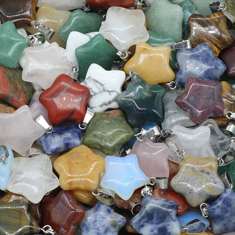30pcs Natural Stone 20MM Star Pendant - Rose Quartz Green Aventurine Charms