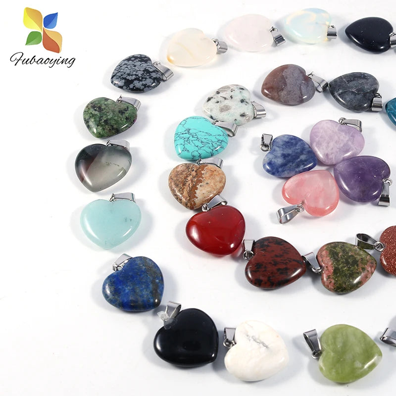 30pcs 20mm Natural Stone Heart Pendant Pink Crystal DIY Necklace Charm