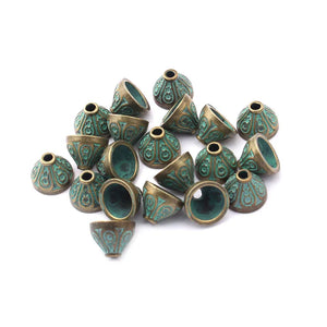 30pcs Patina Verdigris Embossed Swirl Tassel Cap Beads Cap