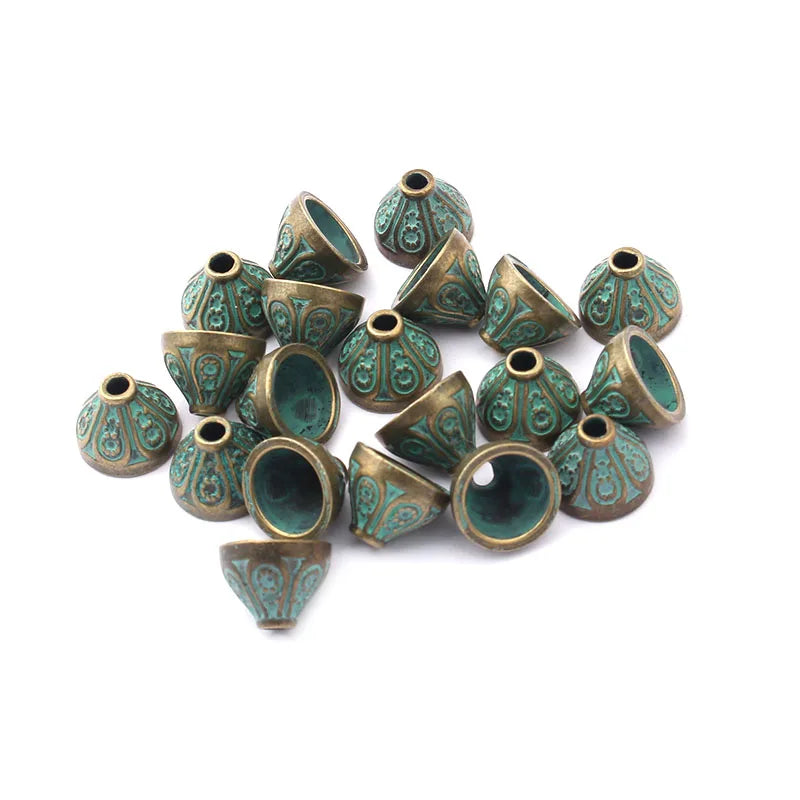 30pcs Patina Verdigris Embossed Swirl Tassel Cap Beads Cap