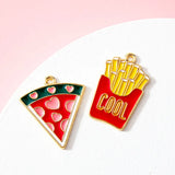 30pcs Pizza Enamel Charms Zinc Alloy Fries Pendant Jewelry