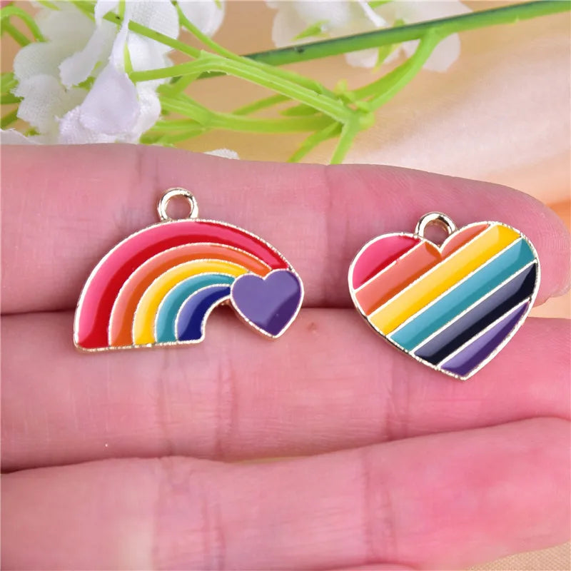 30pcs Rainbow Heart Shape Charms Enamel Bracelet DIY Accessories