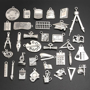 30pcs Random Mix Silver Book Bachelor Cup Pen Charms Pendant Making School Suppl