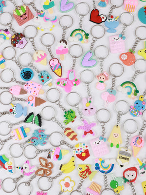 30pcs Random PVC Animal Fruit Plant Keychain Assorted Key Ring Party Favors