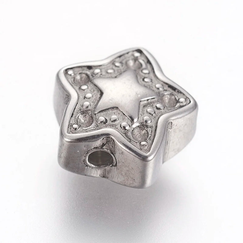 30pcs Retro Europe Star Beads 304 Stainless Steel Beads for DIY Jewelry Making