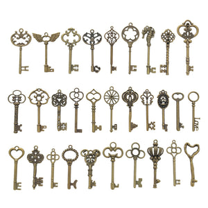 30pcs Antique Bronze Skeleton Key Set Charms for DIY Jewelry Making
