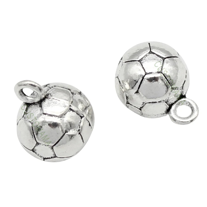 30pcs Soccer Ball Charms Antique Tibetan Silver 3D Football Charm Pendant