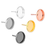 30pcs Stainless Steel Earring Studs Rose 6-20mm DIY Cabochons Blank Base Bezels