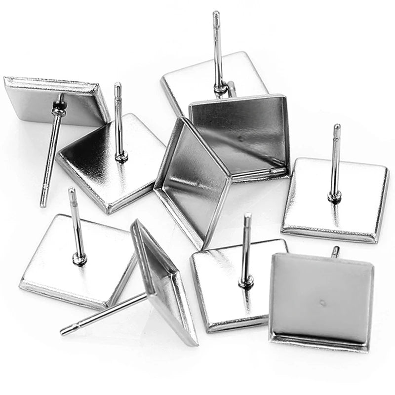 30pcs Stainless Steel Square Earring Studs Blank/Base for DIY Jewelry Making