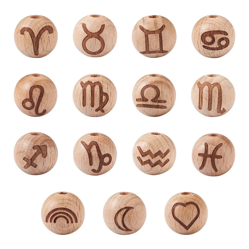 30pcs Constellations Beech Wooden Beads for Bracelet Making