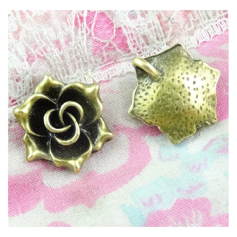 30pcs Antique Bronze Flower Charms Pendant DIY Jewelry Findings