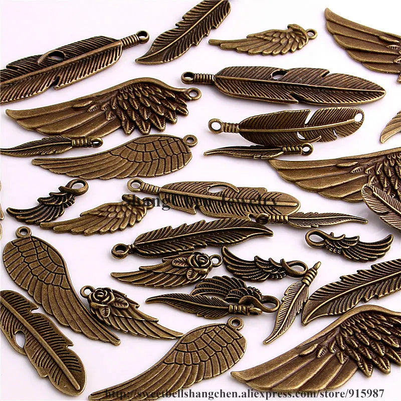 30pcs Vintage Bronze Metal Small Wings & Feather Charms for Jewelry Making Diy