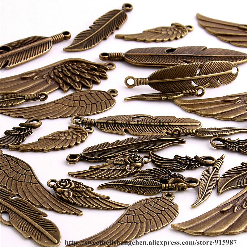 30pcs Vintage Bronze Metal Small Wings & Feather Charms for Jewelry Making Diy
