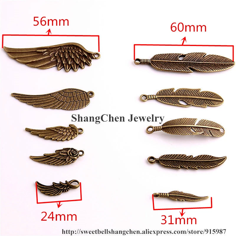 30pcs Vintage Bronze Metal Small Wings & Feather Charms for Jewelry Making Diy