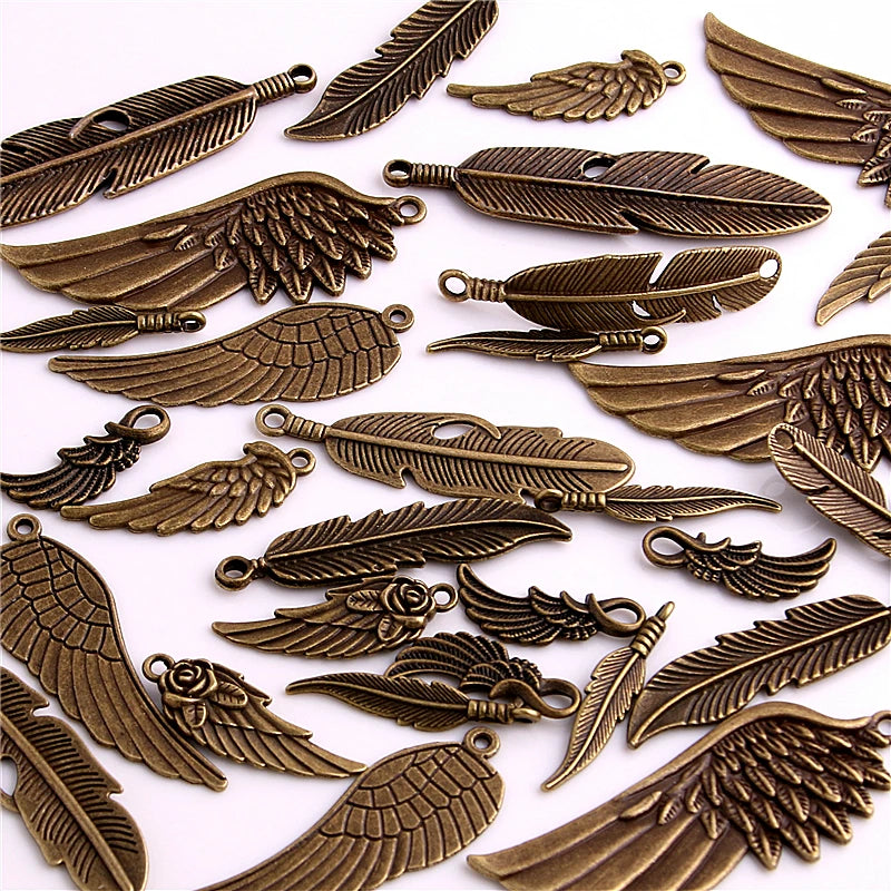 30pcs Vintage Bronze Metal Small Wings & Feather Charms for Jewelry Making Diy