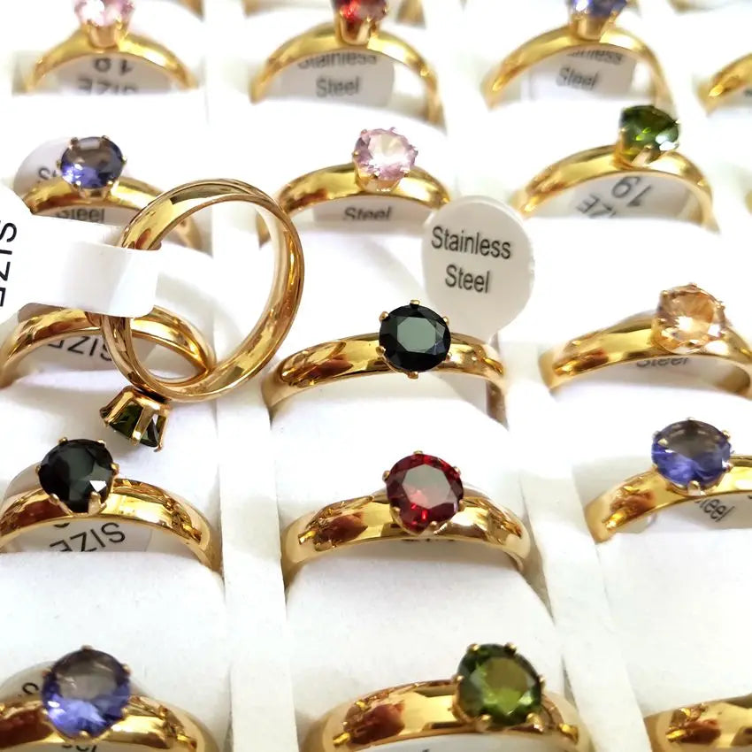 30pcs Women's Wedding Ring 4mm CZ Stainless Steel Zircon Bride Party Jewelry