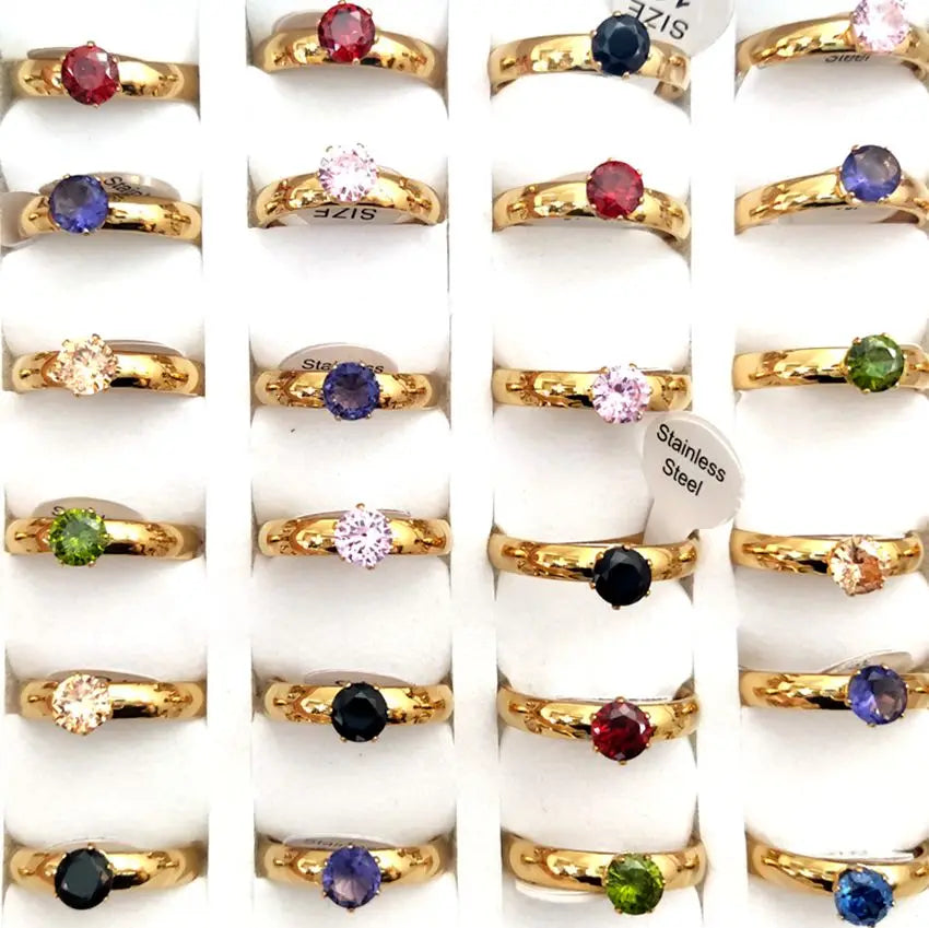 30pcs Women's Wedding Ring 4mm CZ Stainless Steel Zircon Bride Party Jewelry