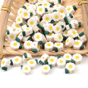 30pcs Flower Shape Polymer Spacer Loose Clay Beads for Jewelry Making Bracelet
