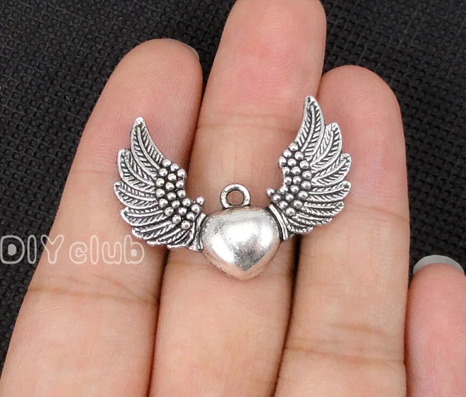 30pcs Tibetan Silver Winged Heart Charms 35x26mm