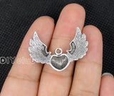 30pcs Tibetan Silver Winged Heart Charms 35x26mm