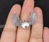 30pcs Tibetan Silver Winged Heart Charms 35x26mm