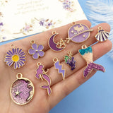 30pcs Zinc Alloy Enamel Purple Moon Star Charms for DIY Jewelry