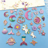 30pcs Zinc Alloy Enamel Purple Moon Star Charms for DIY Jewelry