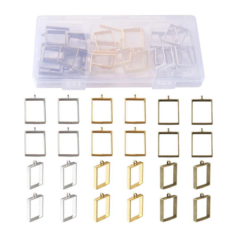 30pcs/box Hollow Frame Rectangle Charms DIY Epoxy Resin Jewelry Making