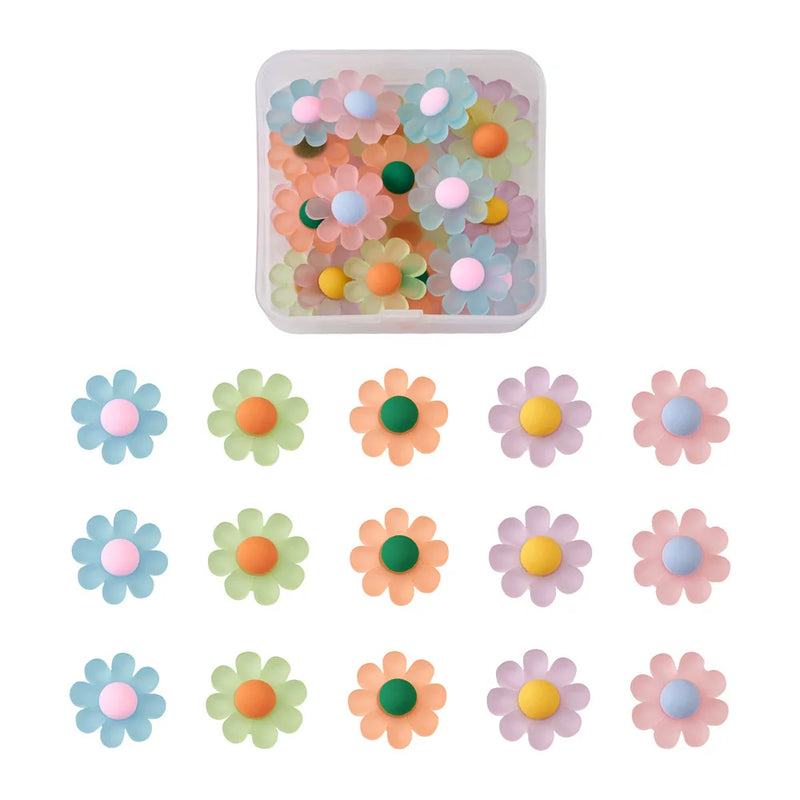 30pcs Daisy Flowers Resin Frosted Cabochons DIY Earrings Bobby Pin Accessories