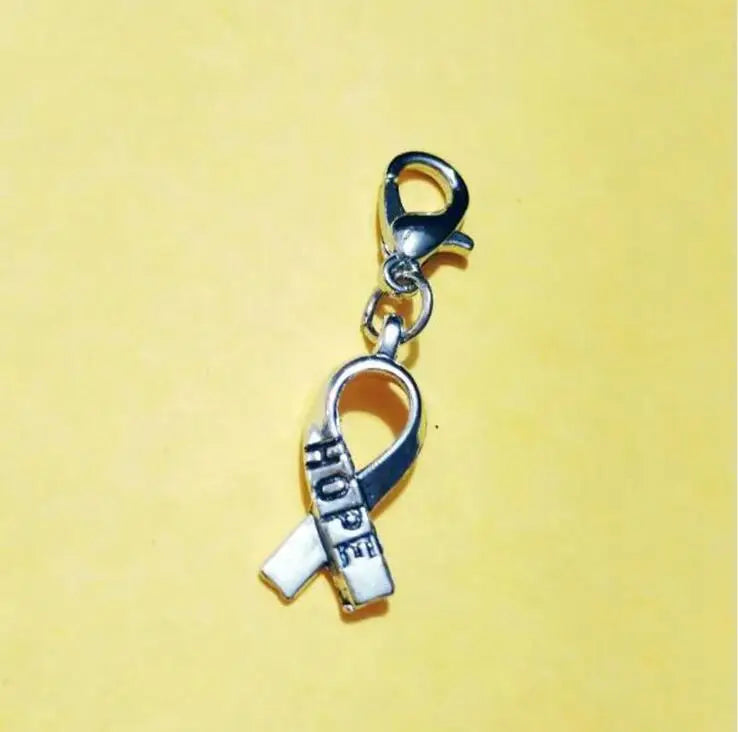 30pcs Hope Awareness Ribbon Charm Dangle Bead Charm With Lobster Clasp
