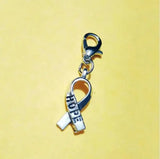 30pcs Hope Awareness Ribbon Charm Dangle Bead Charm With Lobster Clasp