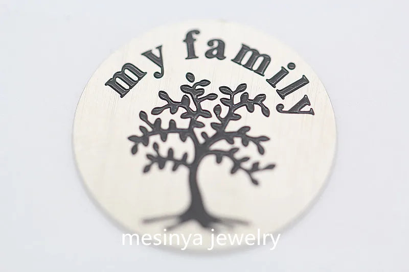 30pcs Stainless Steel Family Tree Plate for 30mm Floating Charm Locket