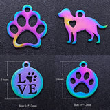30pcs Stainless Steel Paw Love Cat Print Charms With Rainbow Plated for Necklace