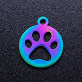 30pcs Stainless Steel Paw Love Cat Print Charms With Rainbow Plated for Necklace