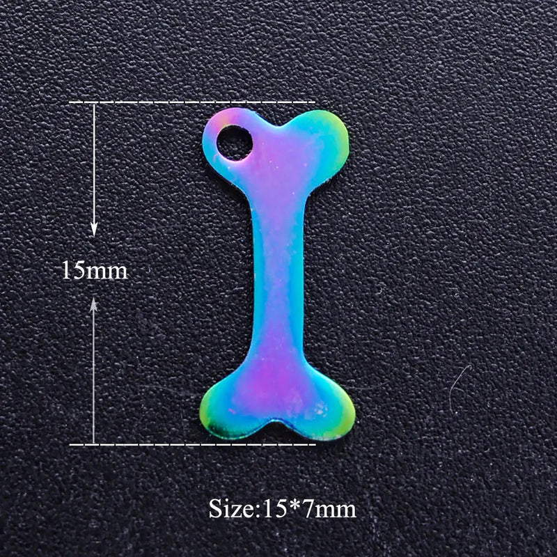 30pcs Stainless Steel Paw Love Cat Print Charms With Rainbow Plated for Necklace