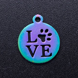 30pcs Stainless Steel Paw Love Cat Print Charms With Rainbow Plated for Necklace
