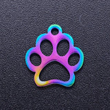 30pcs Stainless Steel Paw Love Cat Print Charms With Rainbow Plated for Necklace